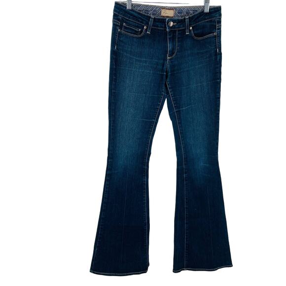 Paige Canyon Medium Dark Blue Wash Flare Leg Low Rise Denim Jeans W28 - Picture 2 of 14